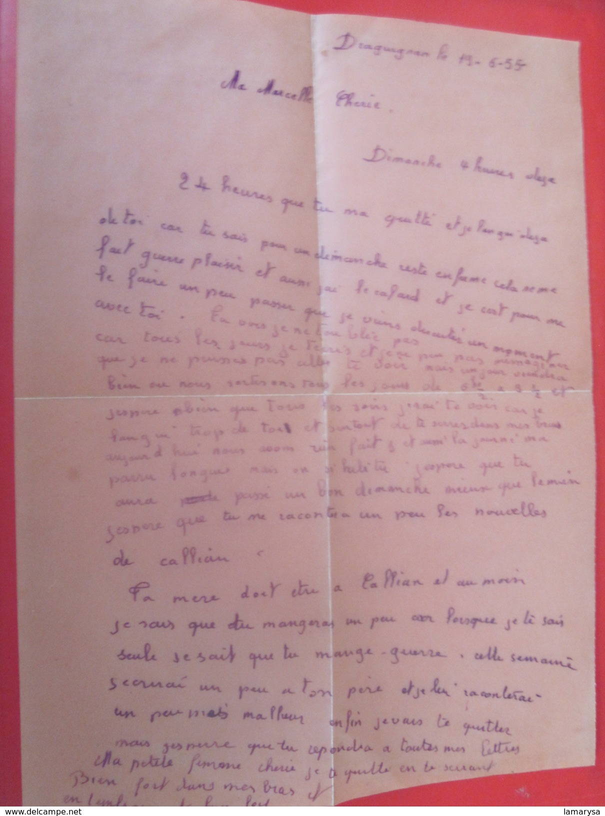 1955 Militaria Marcophilie CAD 19é Régiment Artillerie Lettre (d'amour) Accidentée Dans Service Draguignan-  Callian Var - Lettres Accidentées