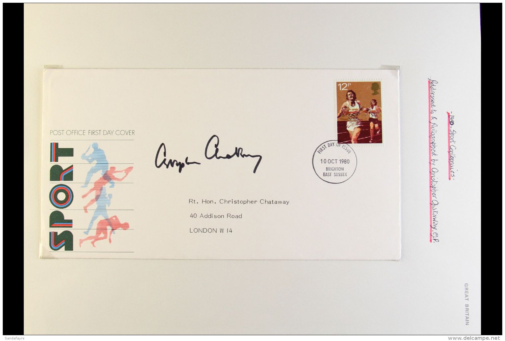 SPORTS Great Britain 1980 Athletics 12p Issue On First Day Cover, Hand Signed By The Now Sadly Deceased - Sir... - Unclassified