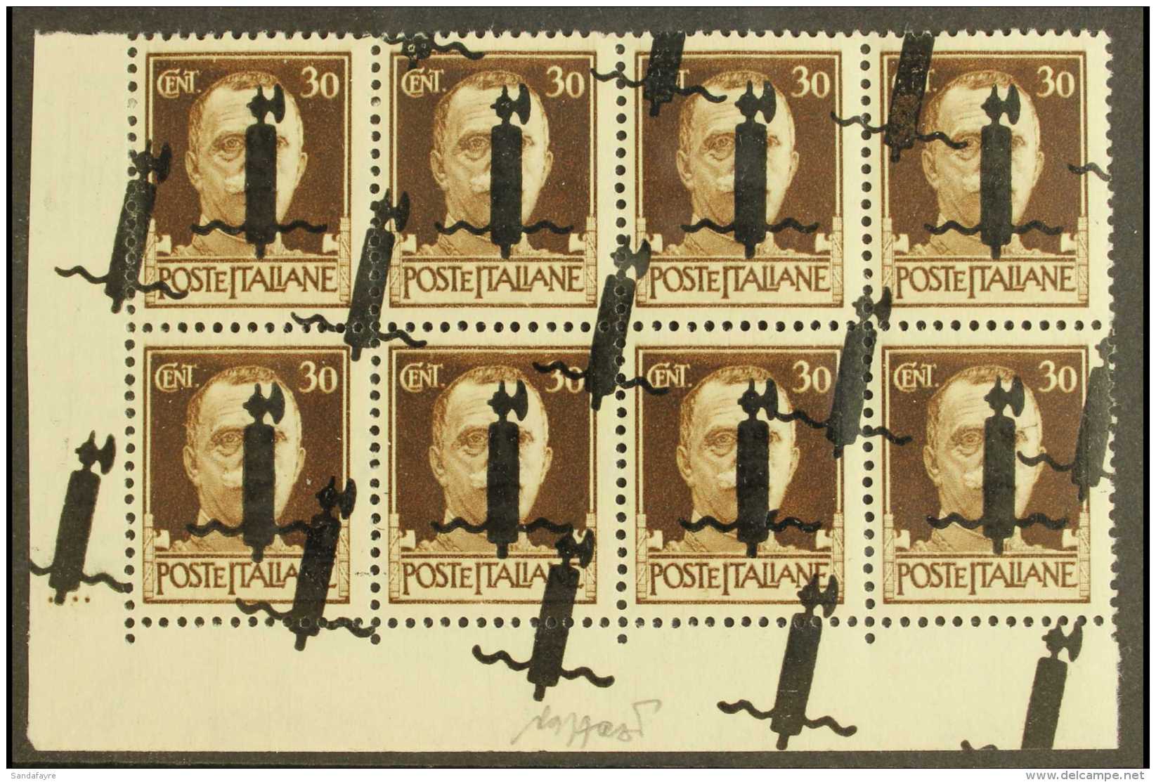 WWII - ITALIAN SOCIAL REPUBLIC 1944 30c Brown Overprinted "Fascio" In Black, Variety "double Overprint, One... - Unclassified