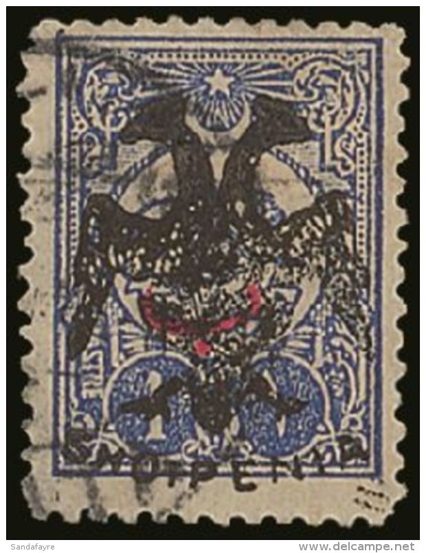 1913 1pi Bright Blue, Plate 2, Ovptd "Beihe" In Red Of Turkey Ovptd  Albanian "Eagle" In Black, SG 14, Very Fine... - Albania