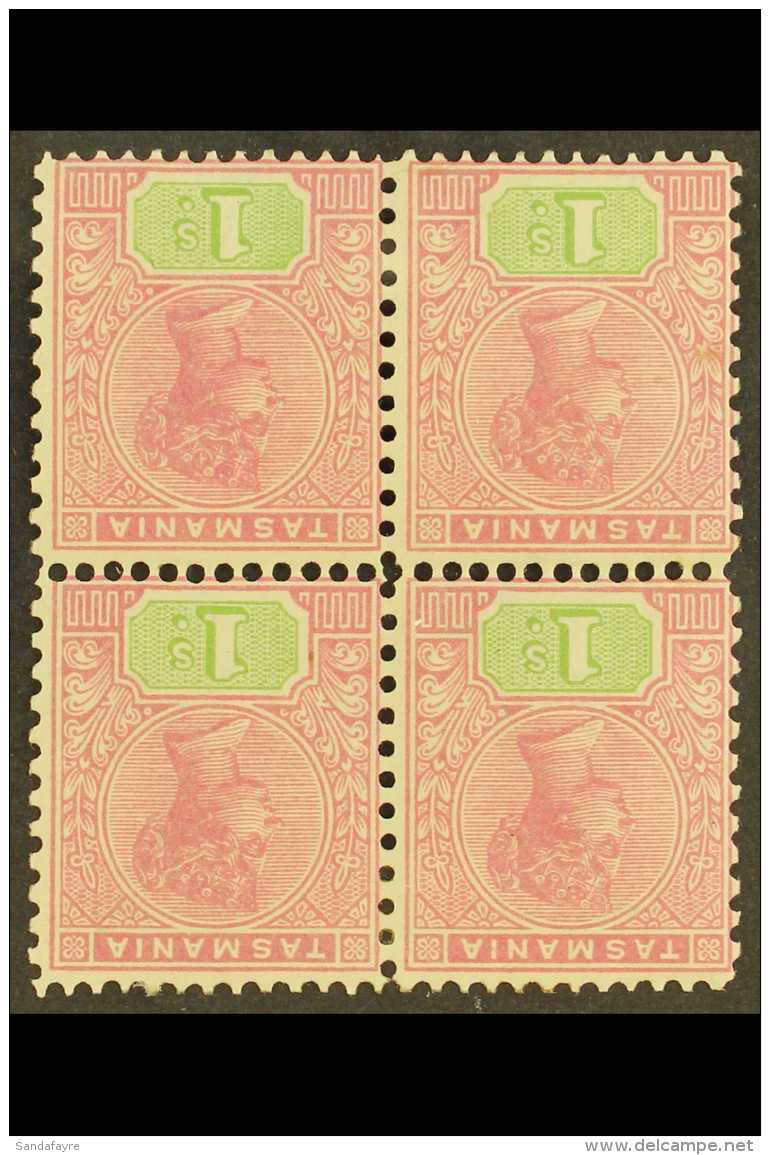 TASMANIA 1906 1s Rose And Green, Wmk Crown Over A, Perf 12&frac12; X 11&frac12;, SG 257b, Variety "Wmk Inverted",... - Other & Unclassified