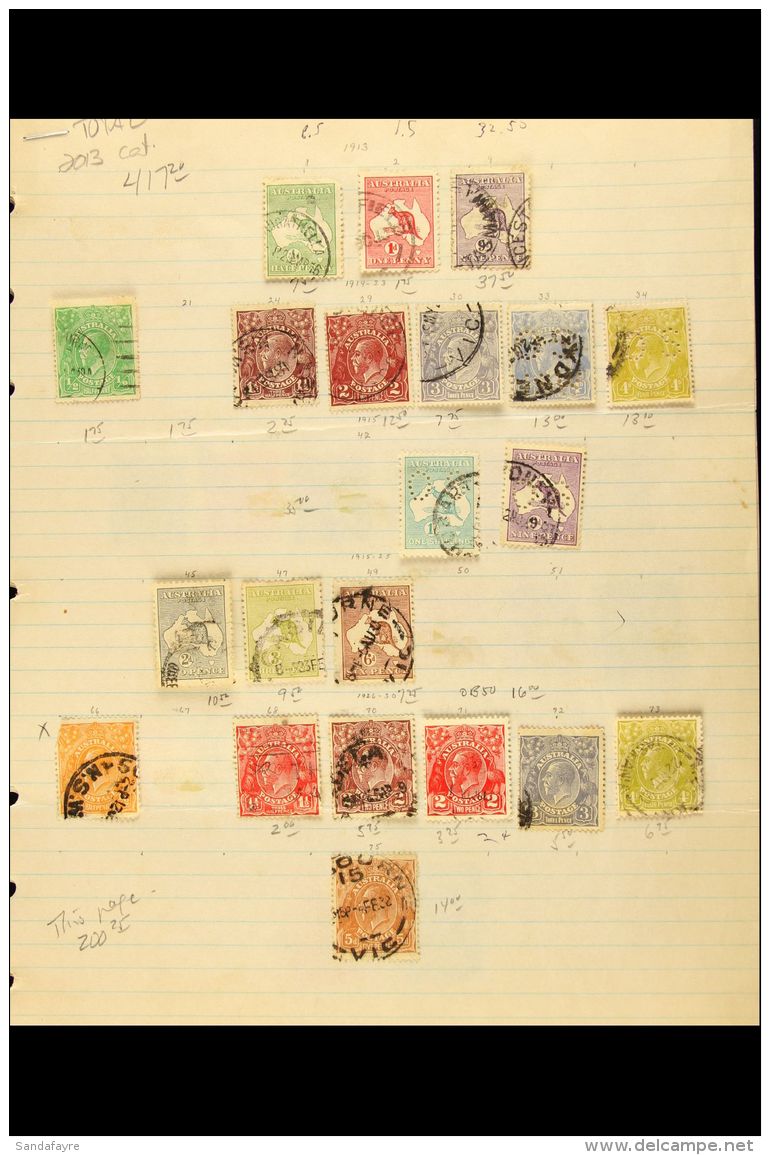 1913-49 Used Assortment On Pages And In Packets, Includes 1913-14 Kangaroo's To 9d, 19`5-27 Kangaroo's To 6d, "OS"... - Other & Unclassified