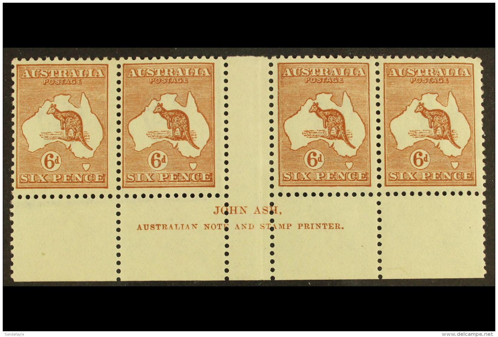 1923-24 6d Chestnut, SG 73, JOHN ASH Imprint Gutter Strip Of Four From Plate 3 (with "N" Over "N"), BW Spec 21 Zd,... - Other & Unclassified