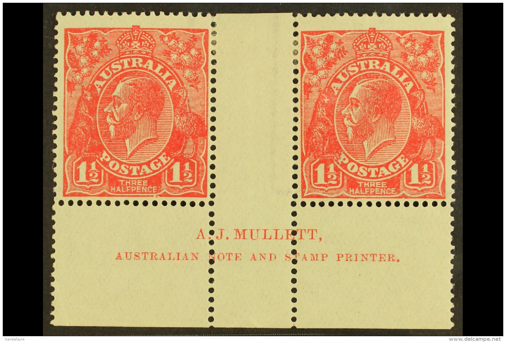 1924 1&frac12;d Scarlet George V Head, SG 77, MULLETT Imprint Pair, Very Fine Mint. (2 Stamps) For More Images,... - Other & Unclassified