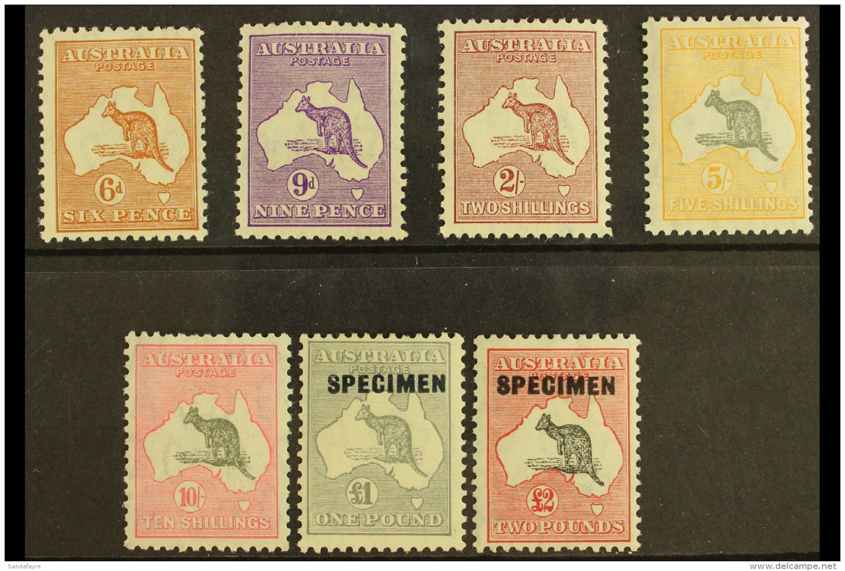 1931-36 Kangaroos Complete Set (&pound;1 &amp; &pound;2 Values Overprinted "Specimen"), SG 132/36 &amp; 137s/38s,... - Other & Unclassified