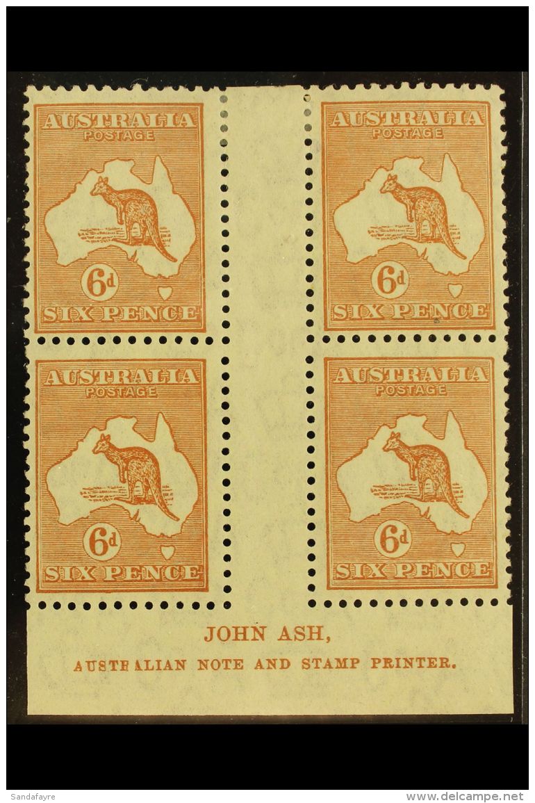 1932 6d Chestnut Roo, Wmk C Of A, ASH IMPRINT BLOCK OF FOUR, BW 23za, Very Fine Mint. For More Images, Please... - Other & Unclassified
