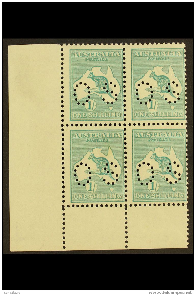 OFFICIAL 1915-28 1s Blue-green Roo, Die IIB, With Small "OS" Perfin, SG O48b (BW 33ba), A Lovely Mint Lower Left... - Other & Unclassified