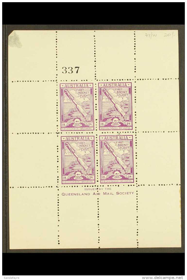 ROCKET MAIL 1934 Sheetlet Of Four, Ellington Zwisler 1A1a, Mint With Corner Thin &amp; Small Fault. Rare Item (1... - Other & Unclassified