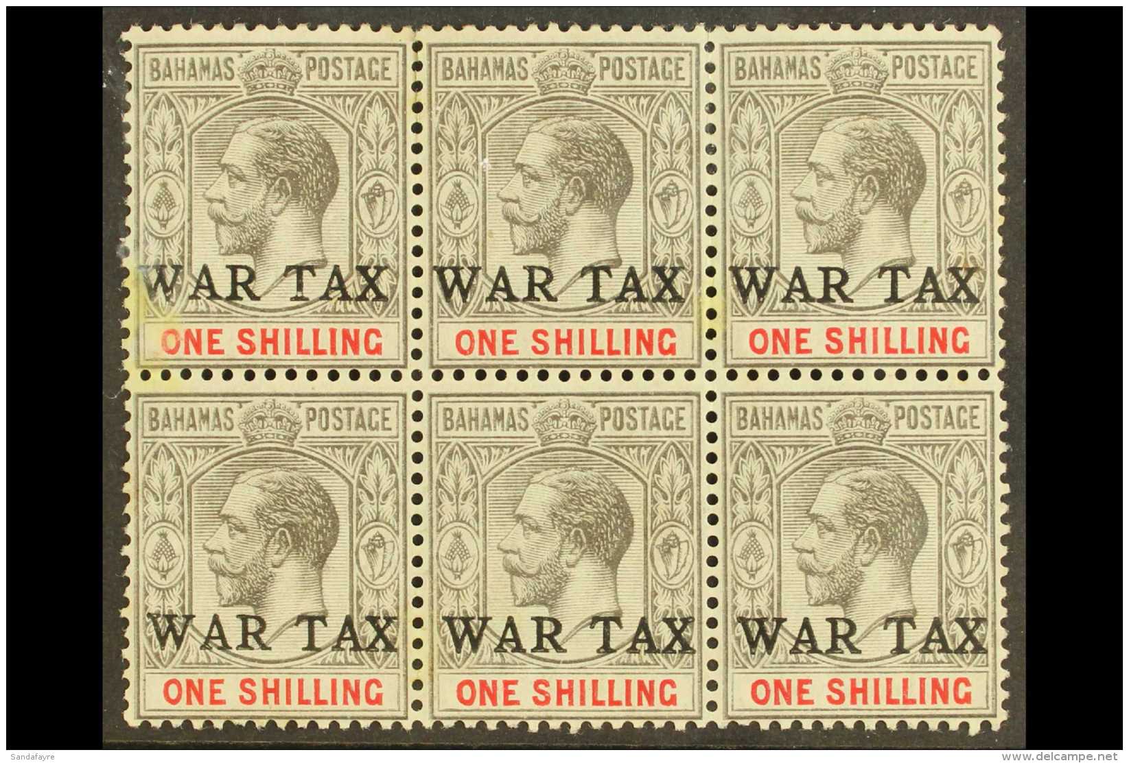 1918 (Feb-Jul) 1s Grey-black &amp; Carmine "WAR TAX" Overprint, SG 95, Mint BLOCK Of 6, Two Small Light Toned... - Other & Unclassified