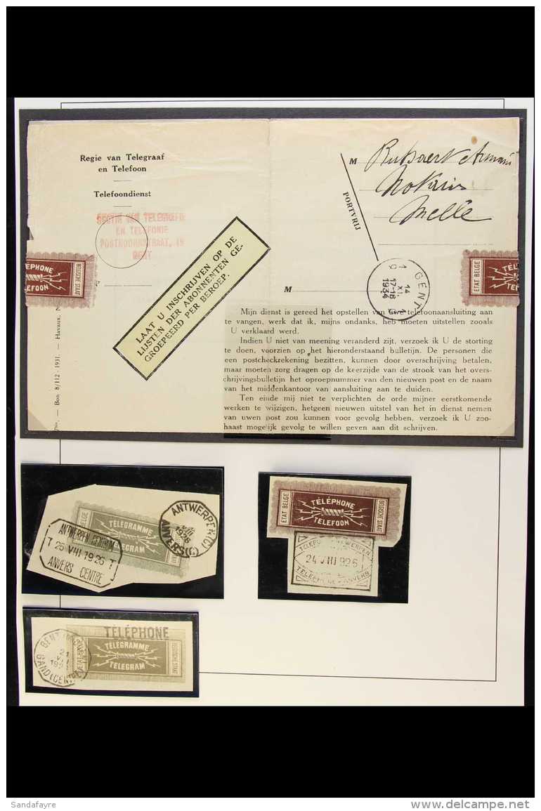 TELEGRAMS &amp; TELEGRAM STAMPS. 1892-1934 Used Group In Hingeless Mounts On Leaves, Inc Two Telegram Labels (one... - Other & Unclassified