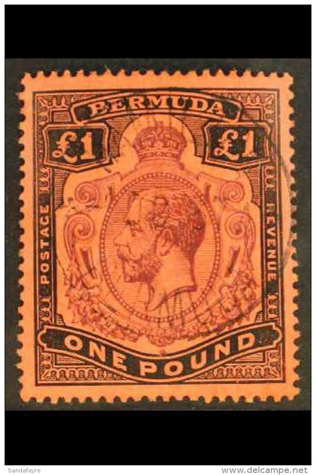1918-22 &pound;1 Purple &amp; Black / Red, MCA Watermark, SG 55, Very Fine Used With Central &amp; Light... - Bermuda