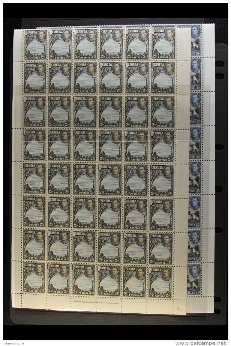 1938-52 COMPLETE SHEETS NHM 2&frac12;d &amp; 3d Black &amp; Deep Blue, SG 113ab &amp; SG 114a, Complete Sheets Of... - Bermuda