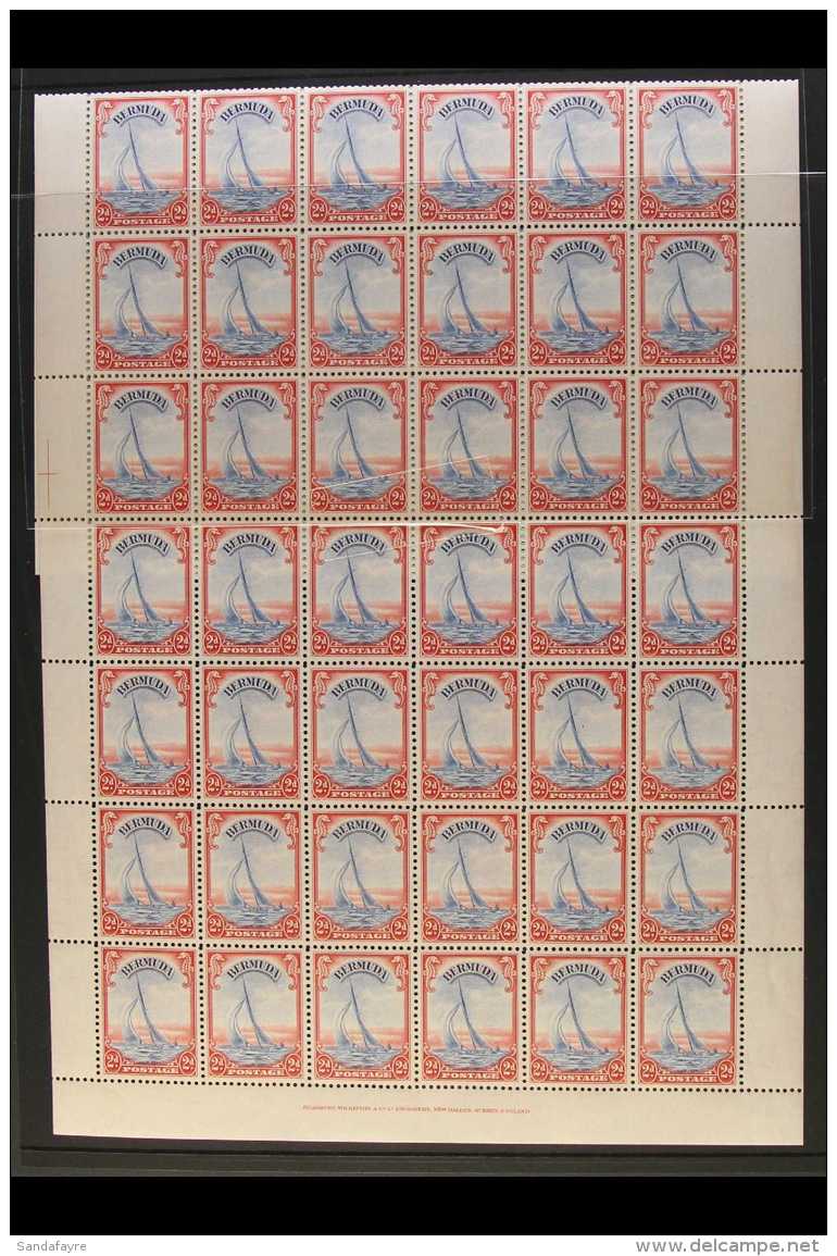 1938-52 KGVI COMPLETE SHEET 2d Ultramarine &amp; Scarlet, SG 112a, Complete Sheet Of 60 Stamps (6 X 10), Selvedge... - Bermuda
