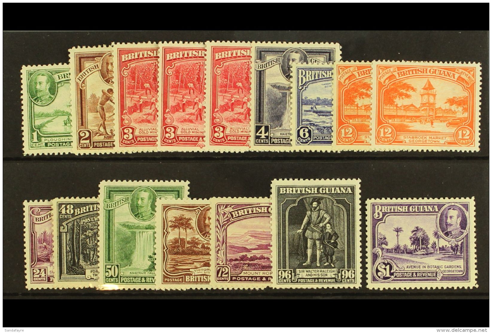 1934-51 Pictorial Definitives Complete Set With All Additional 3c And 12c Perf Variants, SG 288/300, Fine Mint.... - British Guiana (...-1966)