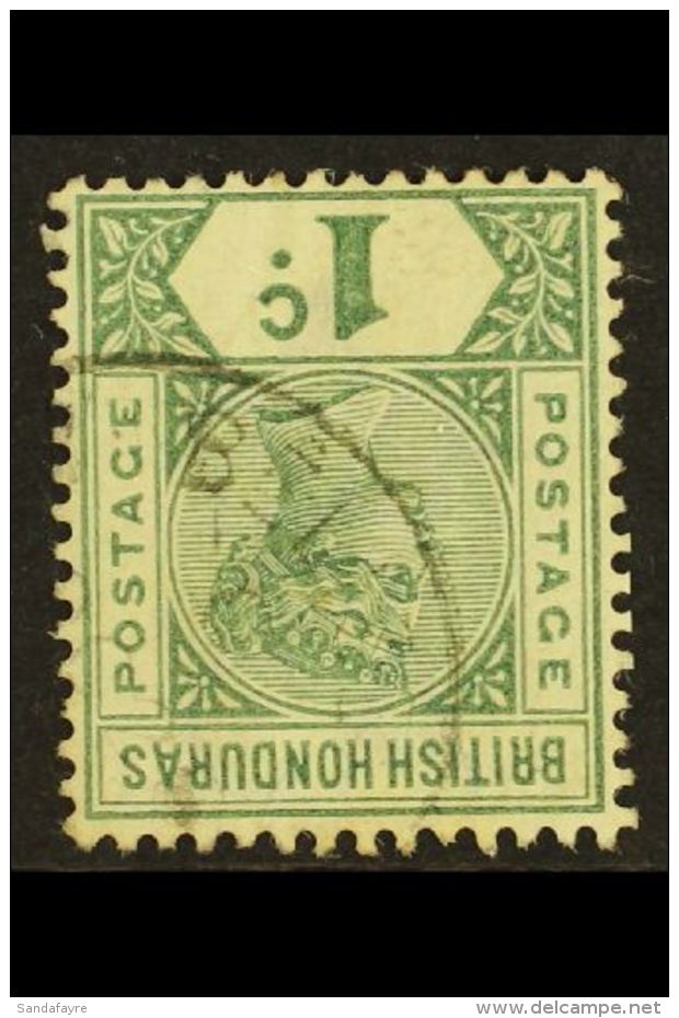 1891-1901 1c Dull Green WATERMARK INVERTED Variety, SG 51w, Very Fine Cds Used, Fresh &amp; Scarce. For More... - British Honduras (...-1970)