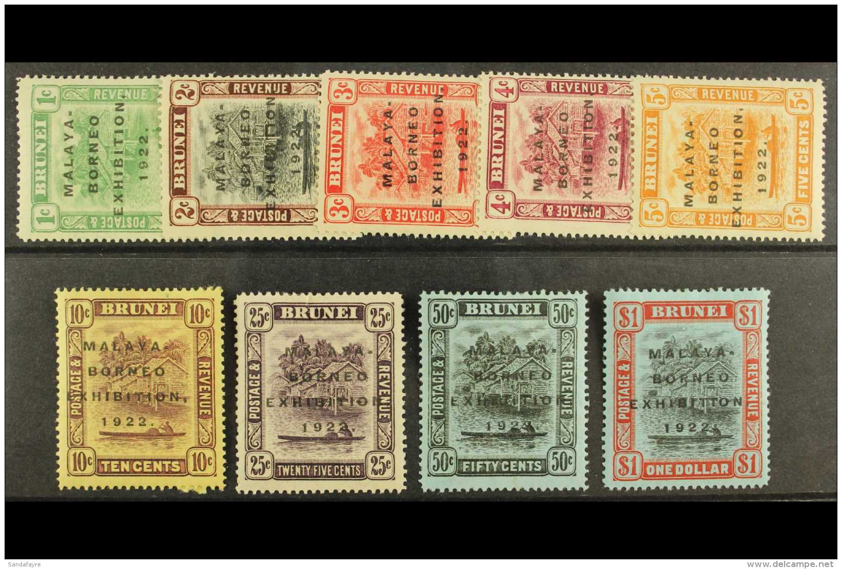 1922 Exhibition Set, SG 51/59, The 2c, 3c, 4c, 5c, 25c And $1 With Short "I", The 10c Broken "N", Fine Mint. (9)... - Brunei (...-1984)