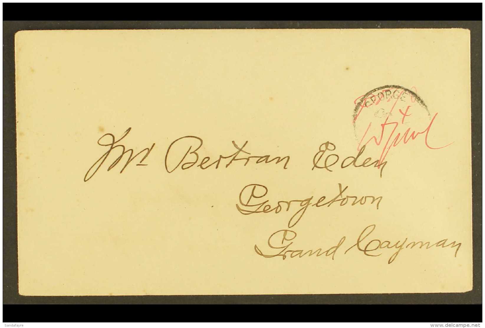 1908 MANUSCRIPT PROVISIONALS Cover Endorsed "Pd &frac14;d W.G. McC" In Red Ink, With "George" C.d.s. (date... - Cayman Islands