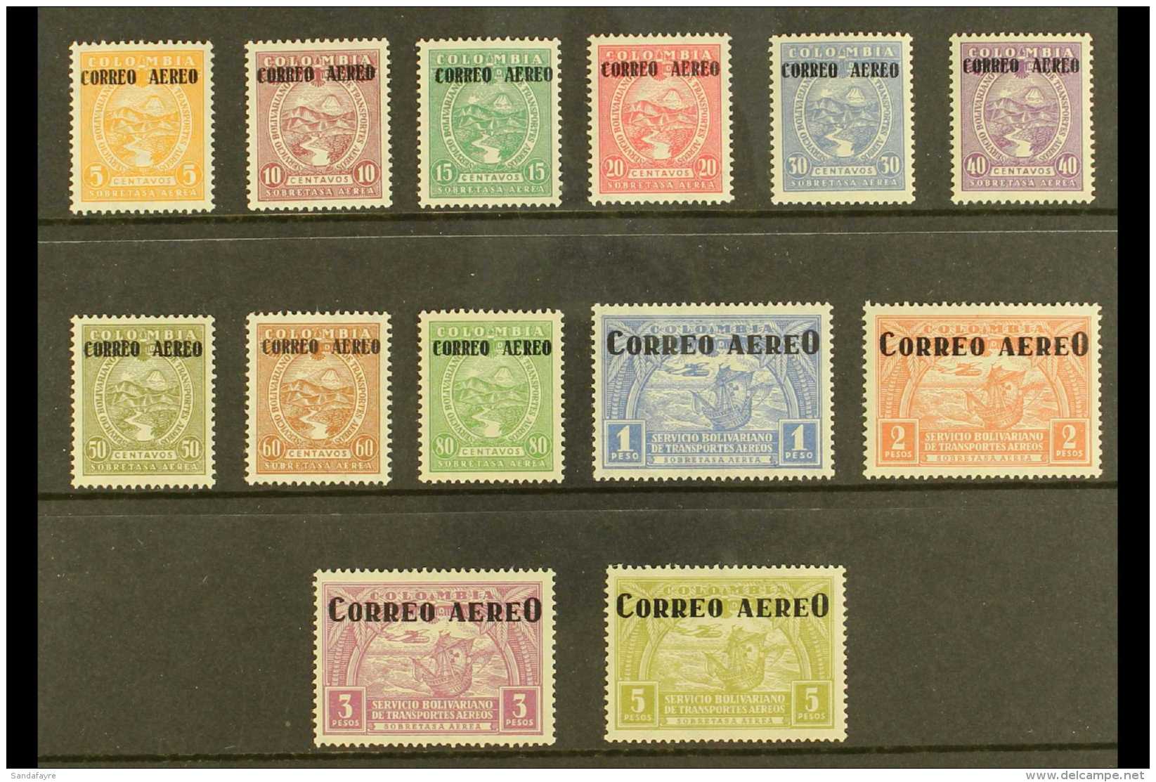 1932 "CORREO AEREO" Air Overprints Complete Set (Scott C83/95, SG 413/25), Fine Mint, Very Fresh. (13 Stamps) For... - Colombia