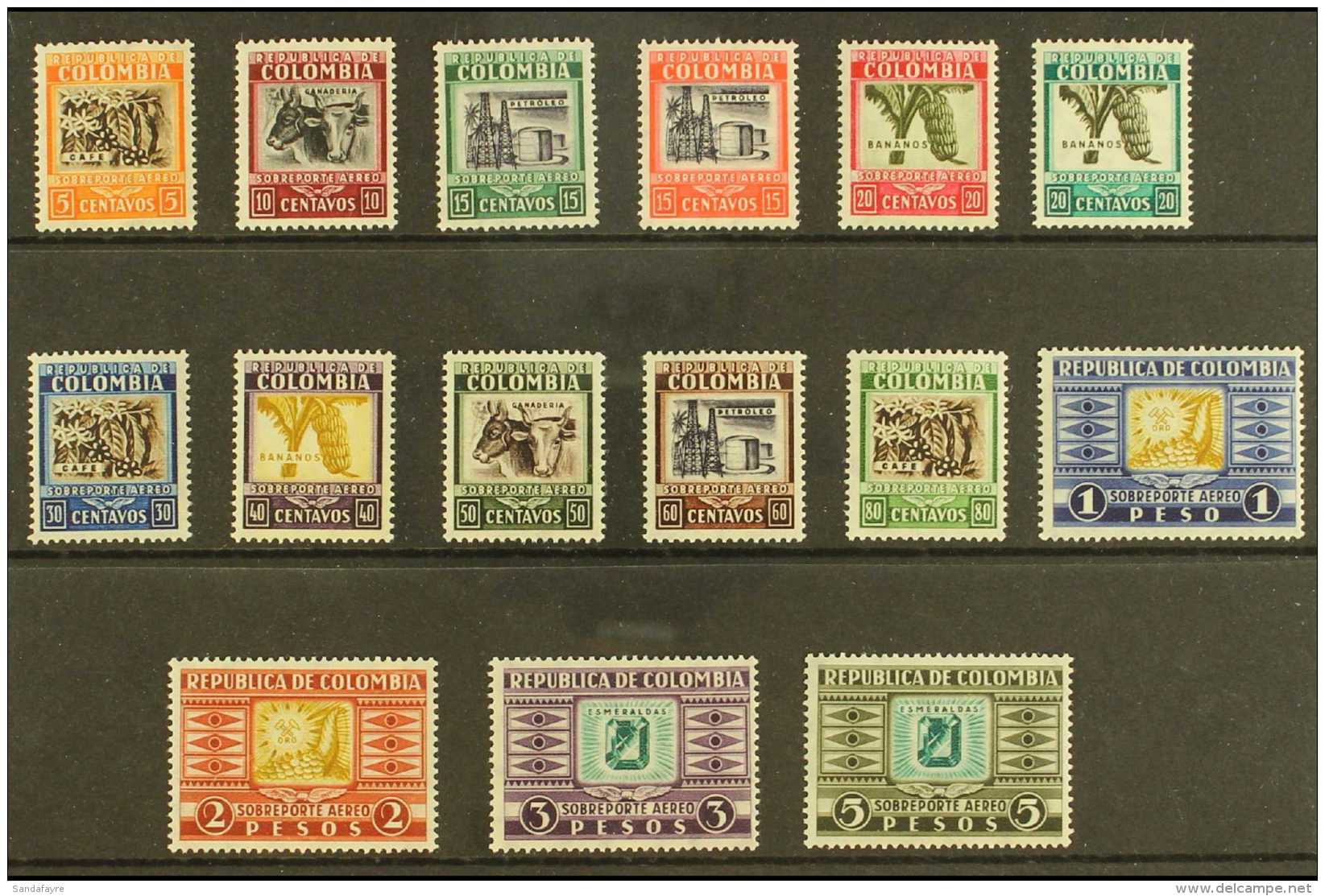 1932-39 Air Complete Set (Scott C96/110, SG 435/49), Fine Mint, Very Fresh. (15 Stamps) For More Images, Please... - Colombia