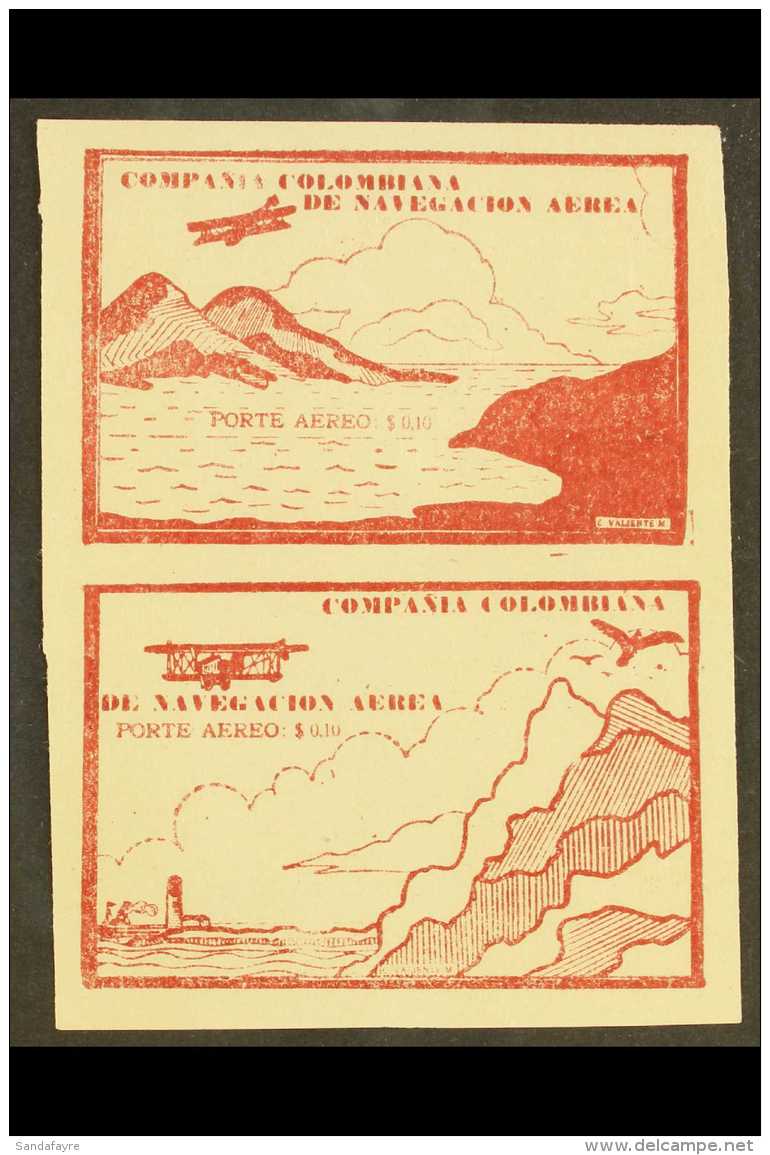 PRIVATE AIRS - COMPANIA COLOMBIANA DE NAVEGACION AREA 1920 (Oct) 10c Brown-red "Sea And Mountains" And "Cliffs And... - Colombia