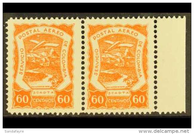 PRIVATE AIRS - SCADTA 1921-23 60c Orange (SG 24, Sc C31) Marginal Horiz Pair, Very Fine Mint. For More Images,... - Colombia