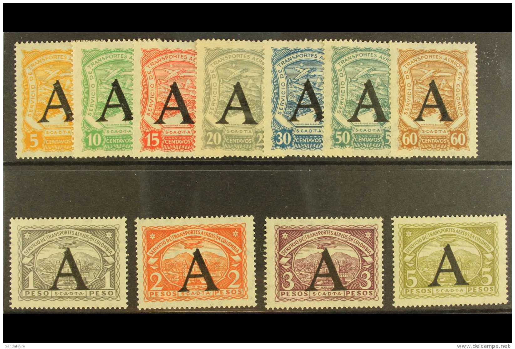 PRIVATE AIRS - SCADTA 1923 (4 June) "A" Overprinted (for Germany Etc.) Complete Set (SG 26A/36A, Scott CLA23/33),... - Colombia