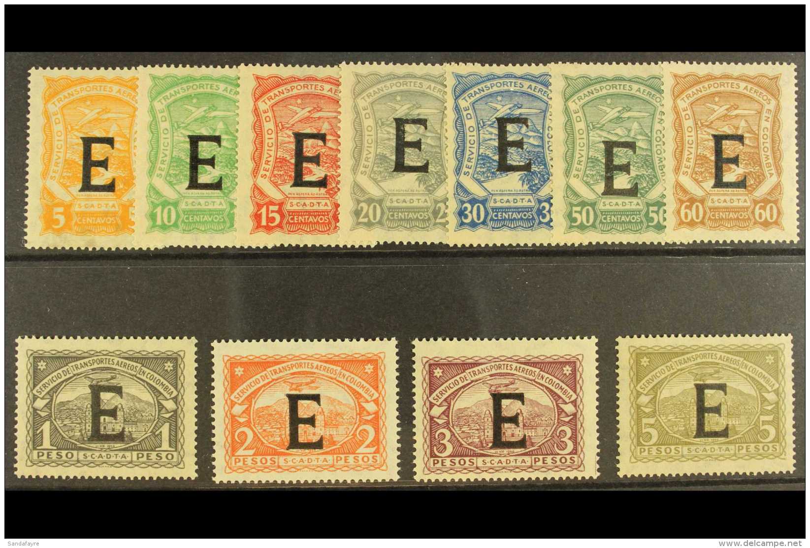 PRIVATE AIRS - SCADTA 1923 (4 June) "E" Overprinted (for Spain) Complete Set (SG 26E/36E, Scott CLE24/34), Very... - Colombia