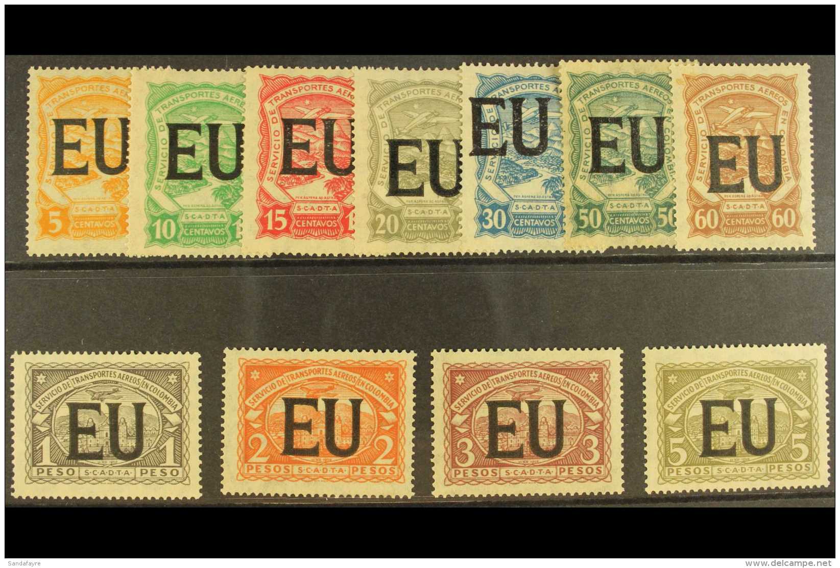 PRIVATE AIRS - SCADTA 1923 (4 June) "E U" Overprinted (for United States) Complete Set (SG 26F/36F, Scott... - Colombia