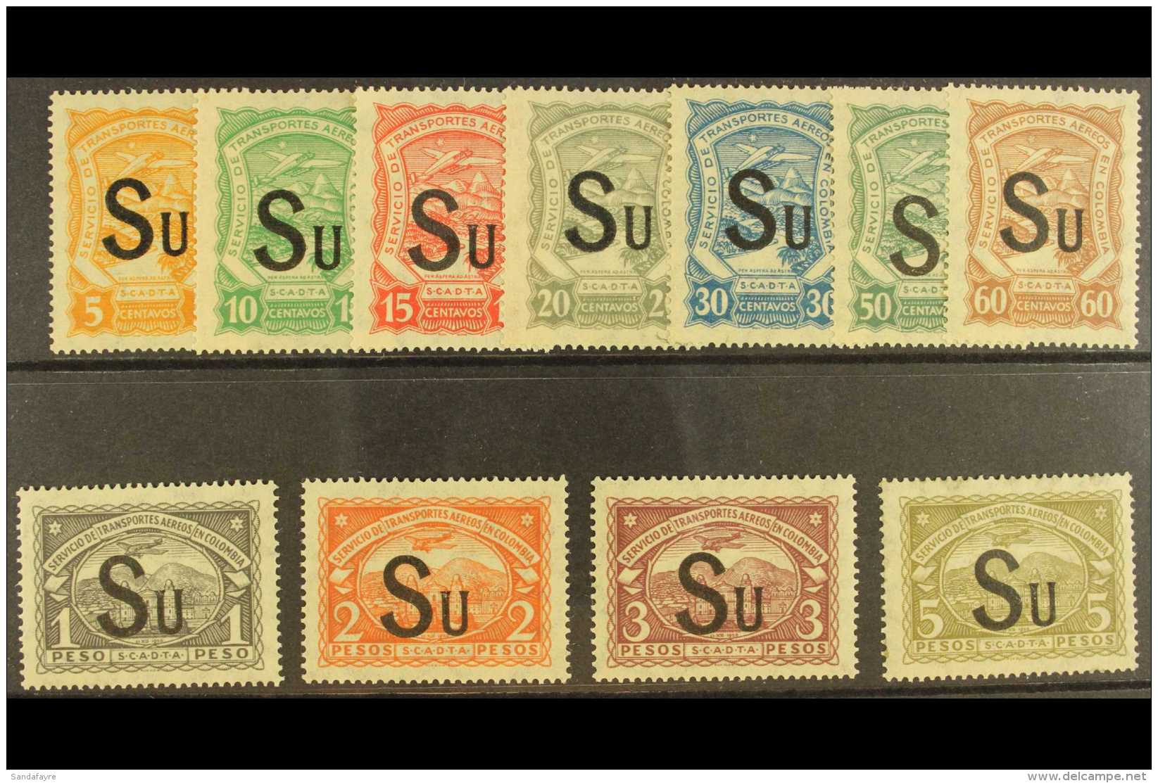 PRIVATE AIRS - SCADTA 1924 (10 Mar) "SU" Overprinted (for Sweden) Complete Set (SG 26M/36M, Scott CLSU1/11), Very... - Colombia