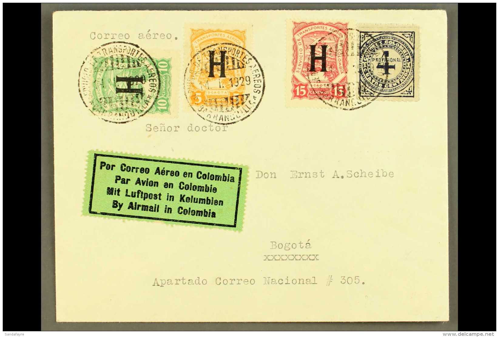 SCADTA 1929 (14 Jan) Cover From Netherlands Addressed To Bogota, Bearing Colombia 4c And SCADTA 1923 5c, 10c &amp;... - Colombia