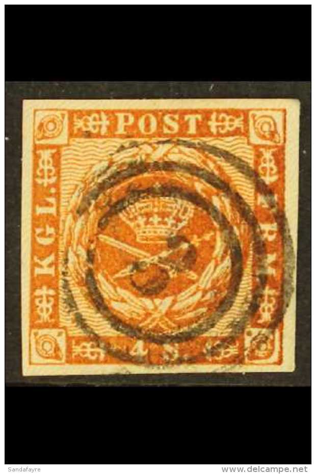 SCHLESWIG - HOLSTEIN 1858 4s Orange Brown, Mi 7a, SG 15 With 4 Clear Margins And Bearing A Lubeck Number "3"... - Other & Unclassified