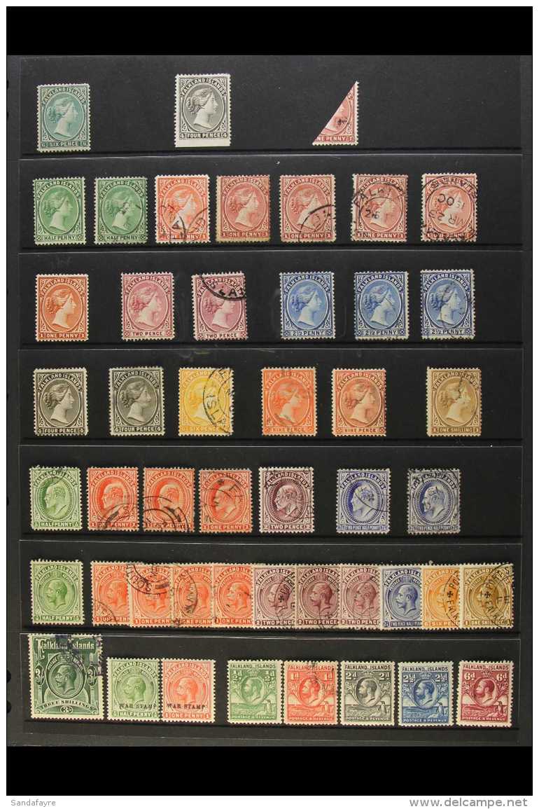 1878-1937 USEFUL MINT AND USED ASSEMBLY Includes 1878-79 6d Blue-green (no Wmk) Unused, 1889-91 4d Olive... - Falkland Islands