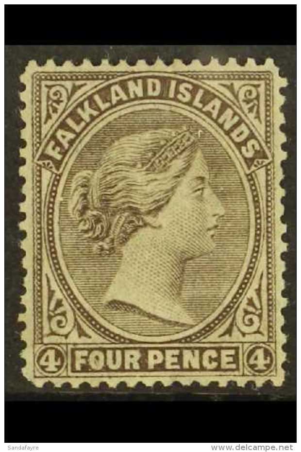 1878-79 RARE WATERMARKED PAPER VARIETY. 4d Grey-black On Watermarked Paper, SG 2a, Fine Unused No Gum, Showing... - Falkland Islands