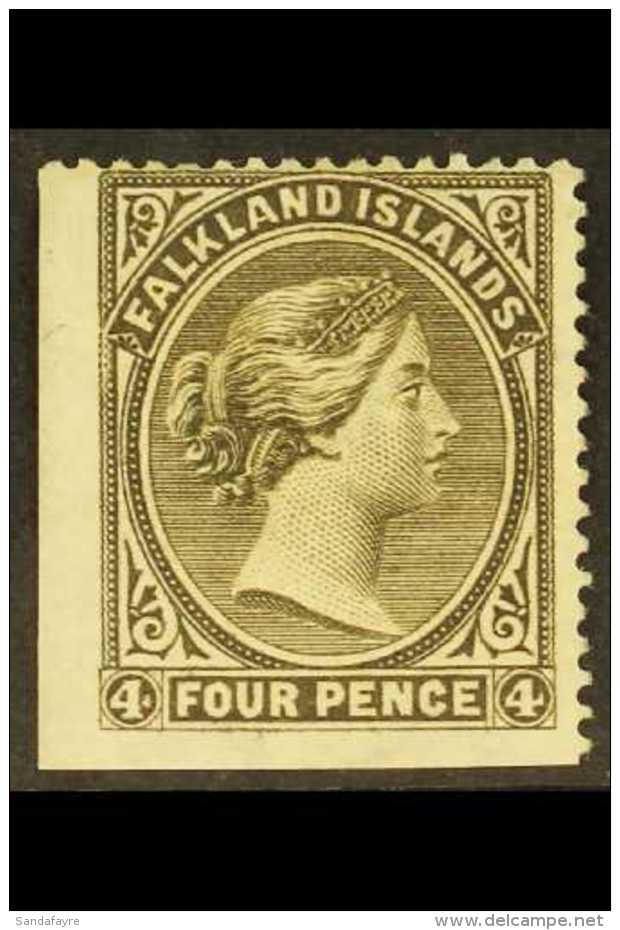 1885-91 4d Grey Black Wmk Sideways, SG 10, Unused No Gum Lower Left Corner Example With Two Straight Edges, Minute... - Falkland Islands