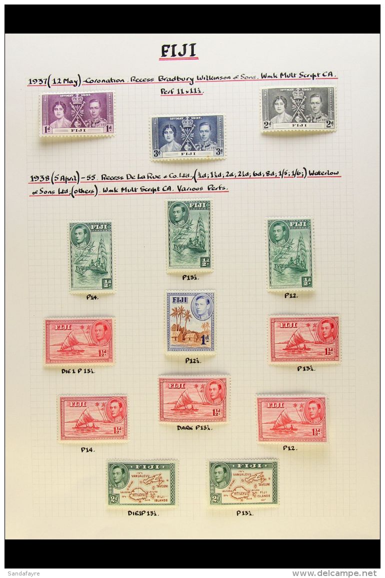 1937-1951 COMPLETE VERY FINE MINT COLLECTION On Leaves, All Different, Inc 1938-55 Set With All Listed Shades,... - Fiji (...-1970)