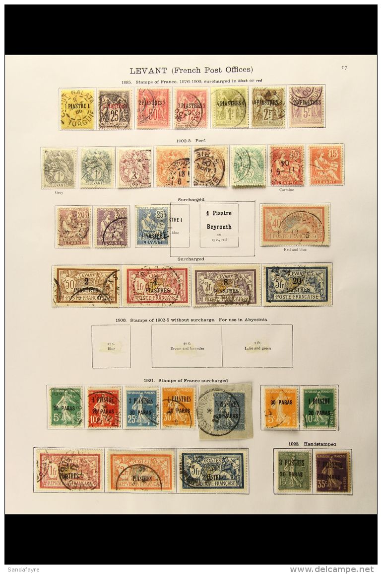 LEVANT - FRENCH OFFICES 1885 - 1923 Fine Chiefly Used Collection Incl 1885 Set To 20pi On 5fr, 1902 To 20pi On... - Other & Unclassified