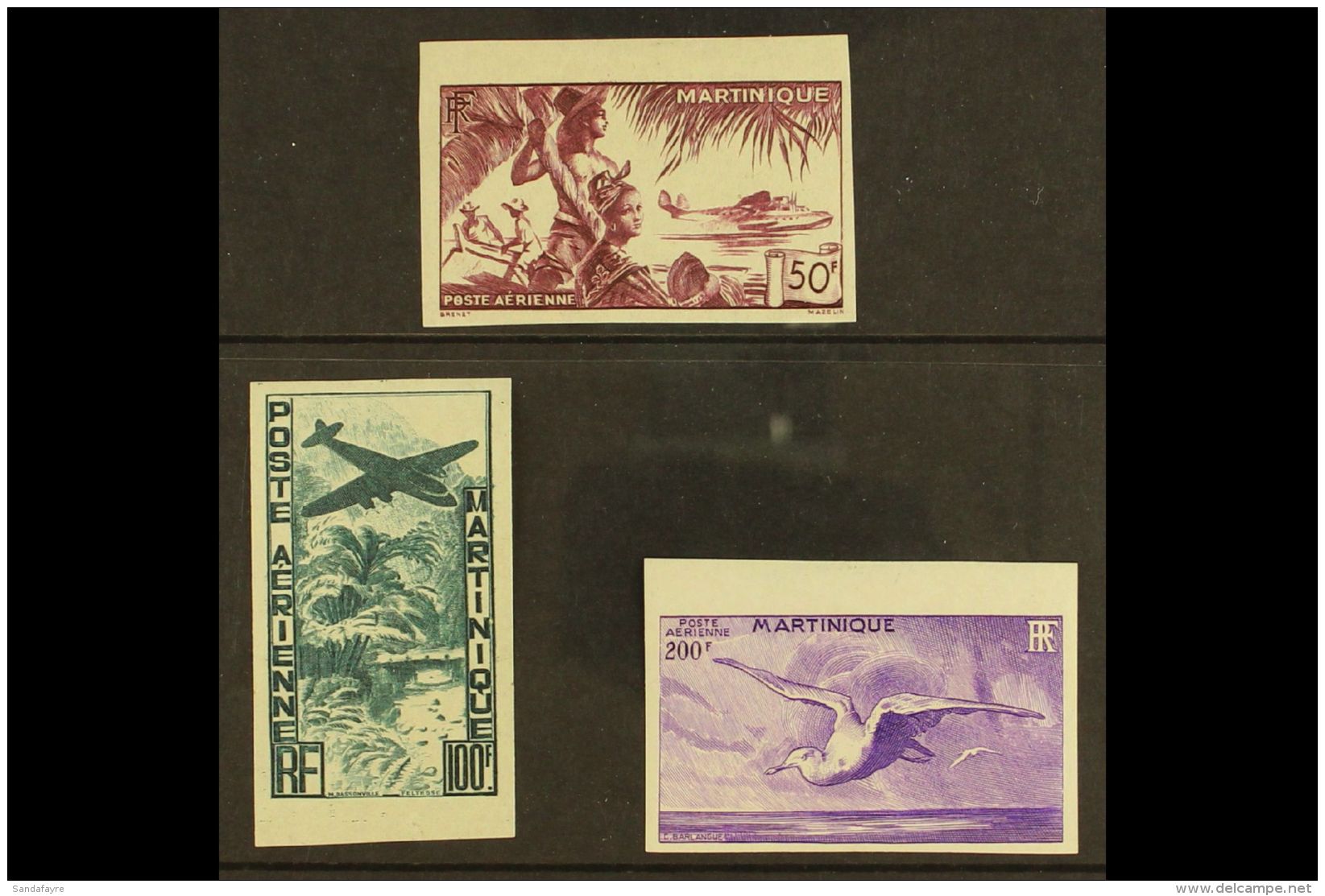 MARTINIQUE 1947 50f, 100f, And 200f Airs Complete Set IMPERF, Yvert 13/15, Very Fine Mint. (3 Stamps) For More... - Other & Unclassified