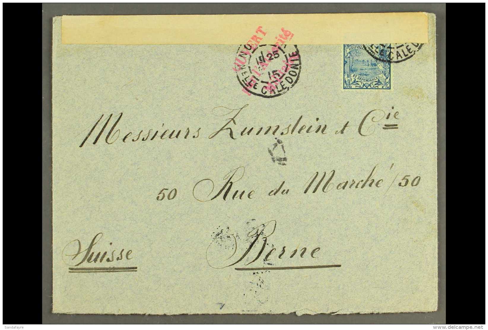 NEW CALEDONIA 1915 (25 July) Envelope To Berne Bearing 1905 25c (Yvert 95) Tied By Noumea Cds; The Cover Opened... - Other & Unclassified