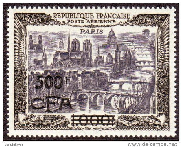 REUNION 1951 500f On 1000f Paris Air Stamp, SG 332 (Yvert 51), Very Fine Never Hinged Mint. Fresh! For More... - Other & Unclassified