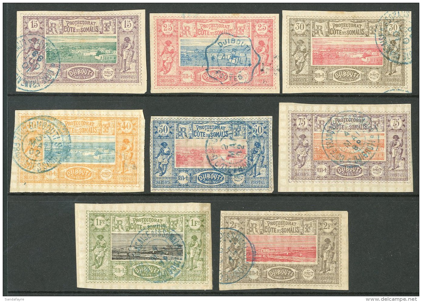 SOMALI COAST 1894-1900 15c To 2f Imperf Values, Quadrille Paper, Yv 11/18, Very Fine Used. (8 Stamps) For More... - Other & Unclassified