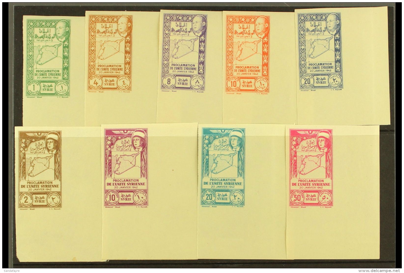 SYRIA 1943 Union Complete IMPERF Set Inc Airs (Yvert 266/70 &amp; 97/100, SG 367/75), Never Hinged Mint Matching... - Other & Unclassified