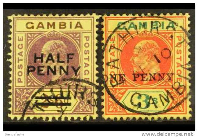 1906 &frac12;d And 1d Surcharge Pair, SG 69/70, Very Fine Used. (2 Stamps) For More Images, Please Visit... - Gambia (...-1964)