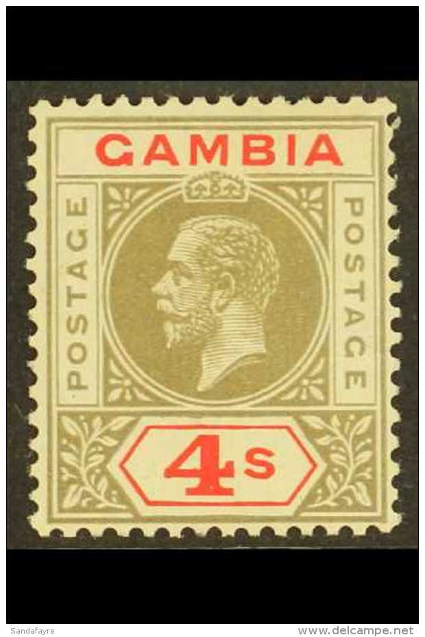 1921 4s Black And Red, Geo V, Wmk Script, SG 117, Very Fine Mint. For More Images, Please Visit... - Gambia (...-1964)