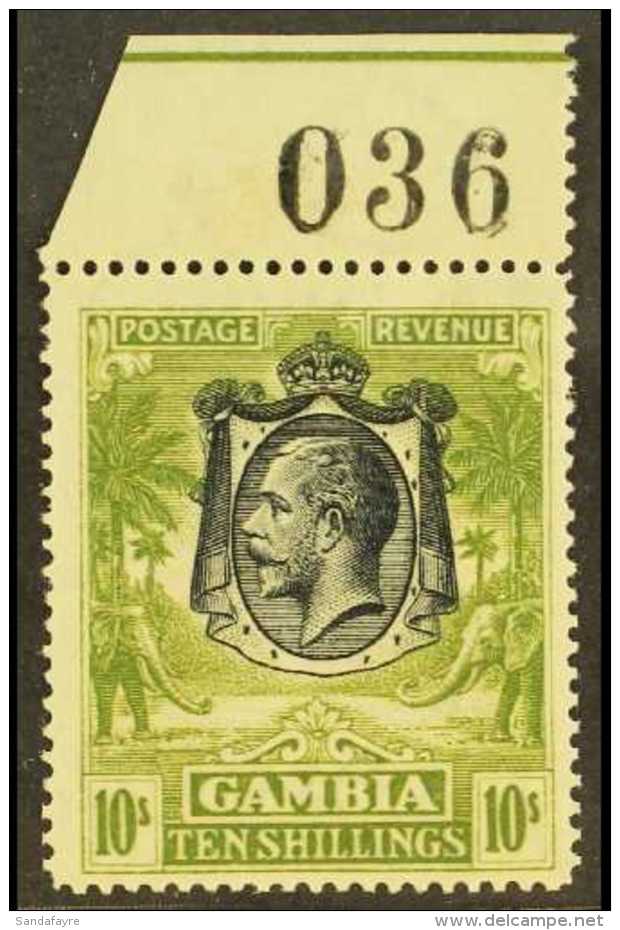 1922 10s Sage Green, Elephants And Palm Trees, SG 142, Very Fine Marginal NHM. For More Images, Please Visit... - Gambia (...-1964)