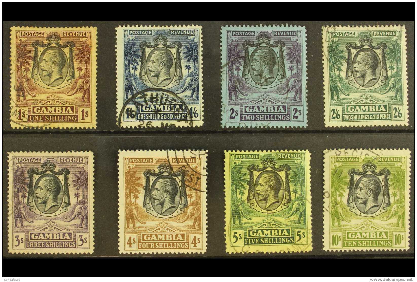 1922 1s To 10s High Values, Less 3s Slate Purple, 134/142 (less 139). Very Fine And Fresh Used. (8 Stamps) For... - Gambia (...-1964)