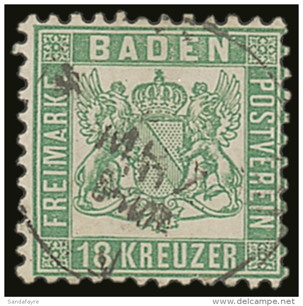 BADEN 1862 18kr Bright Green, Perf 10, Mi 21a, Very Fine Used With Neat Cds Cancel. For More Images, Please Visit... - Other & Unclassified