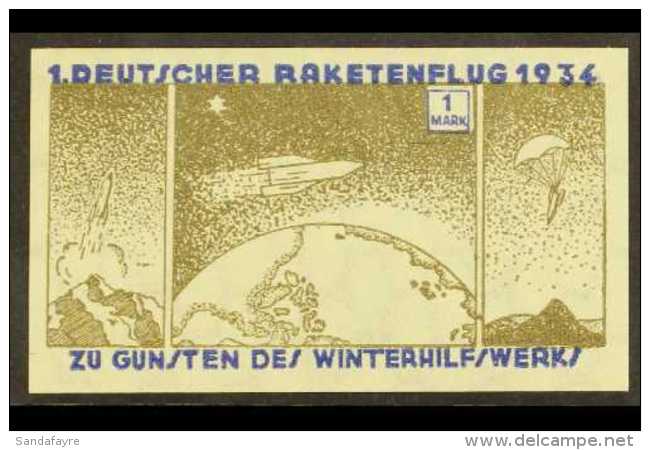 ROCKET MAIL 1934 1m Olive &amp; Blue (Watermarked) Imperf, Zwisler 6A2b, Never Hinged Mint With 4 Wide Margins.... - Other & Unclassified