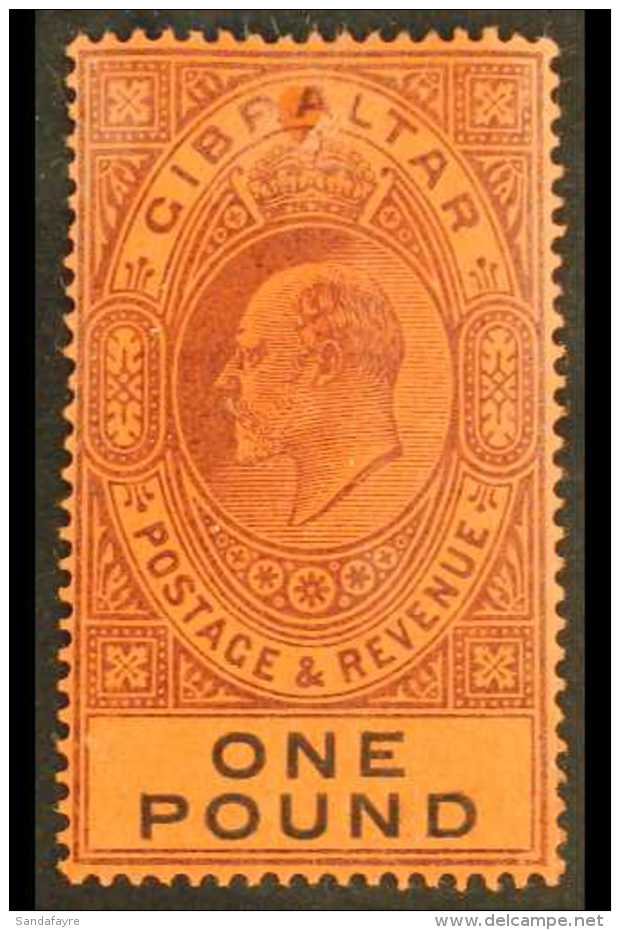 1903 (wmk CA) KEVII &pound;1 Dull Purple And Black/red, SG 55, Lightly Hinged Mint, Small Stain At Top. For More... - Gibraltar