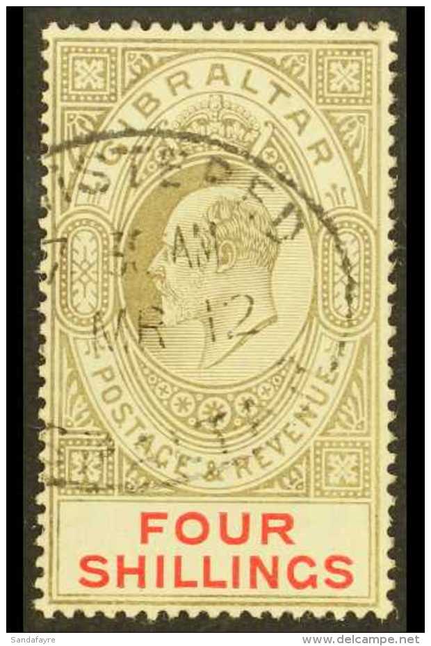 1906-11 KEVII 4s Black And Carmine, SG 73, Very Fine Used With Registered Oval Cancel. For More Images, Please... - Gibraltar