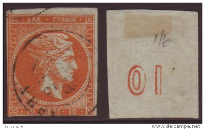1872-75 10L Red-orange On Pale Greenish Meshed Paper Large Hermes "10" AT BACK INVERTED Variety, SG 41b, Finely... - Other & Unclassified